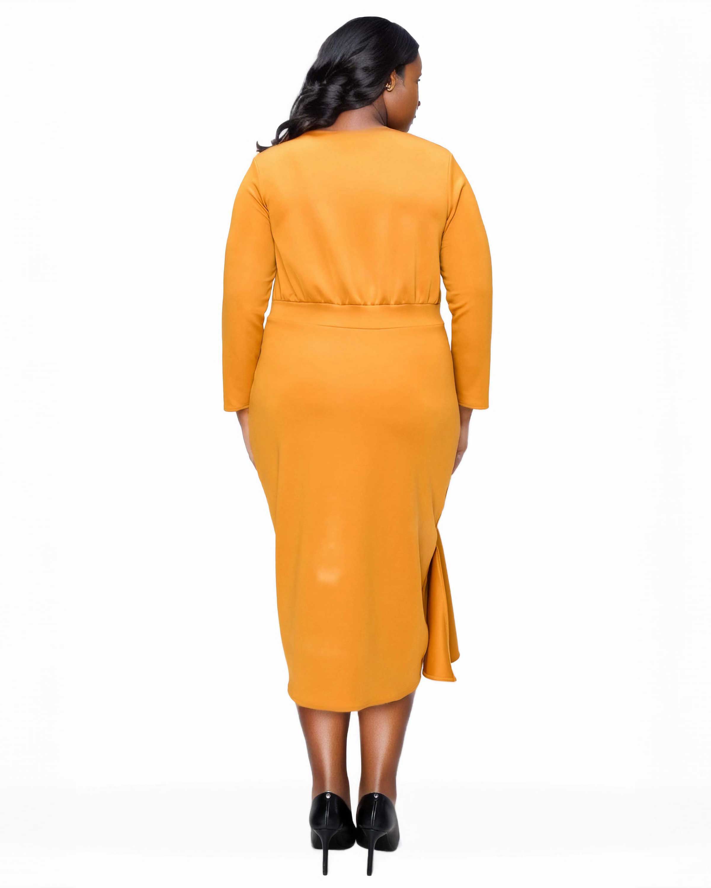ALEXANDRA RUFFLED BODYCON DRESS, Mustard / Mustard, alternate image number 1