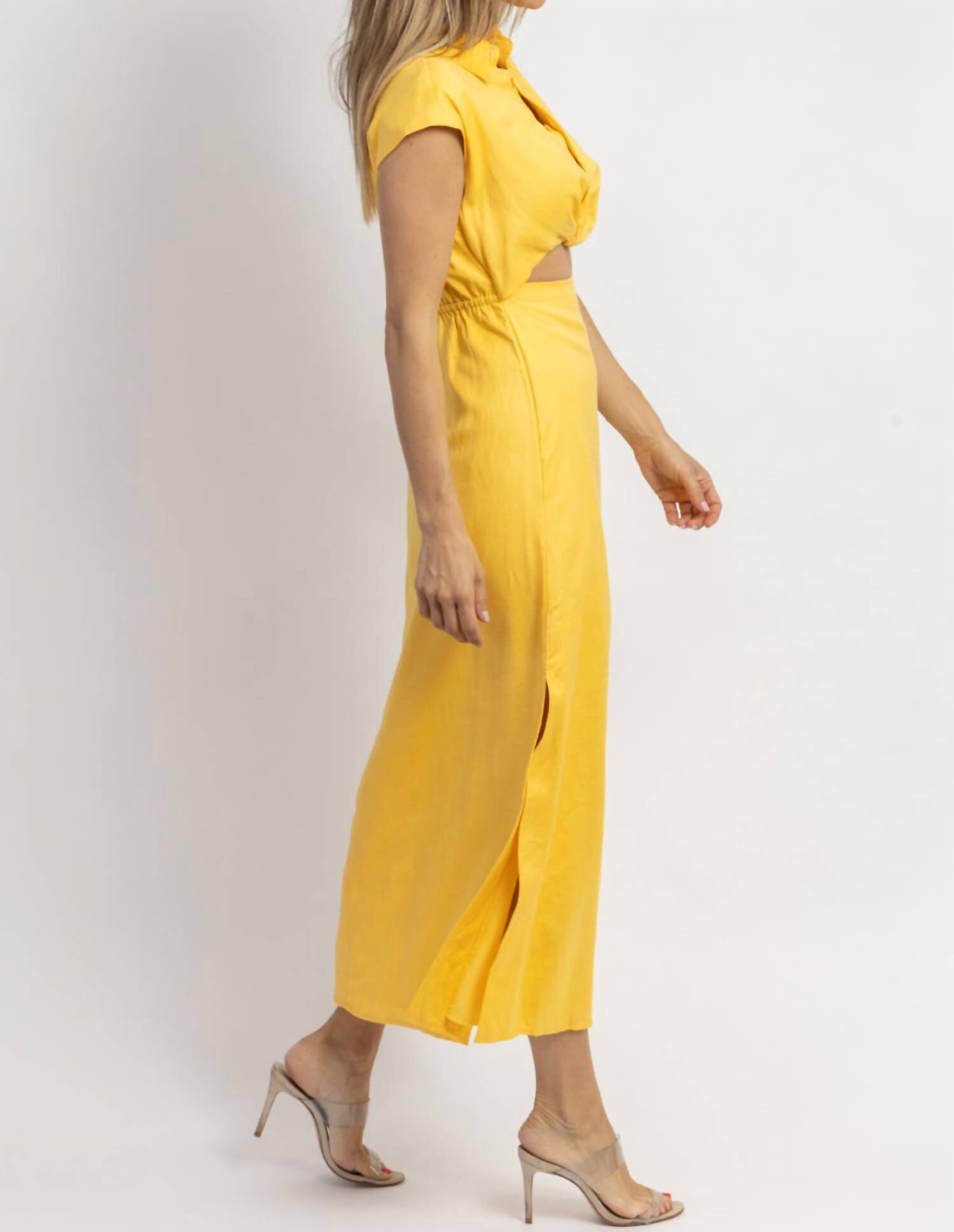 BUTTON DOWN MIDI DRESS IN JACEY YELLOW, , alternate image number 6