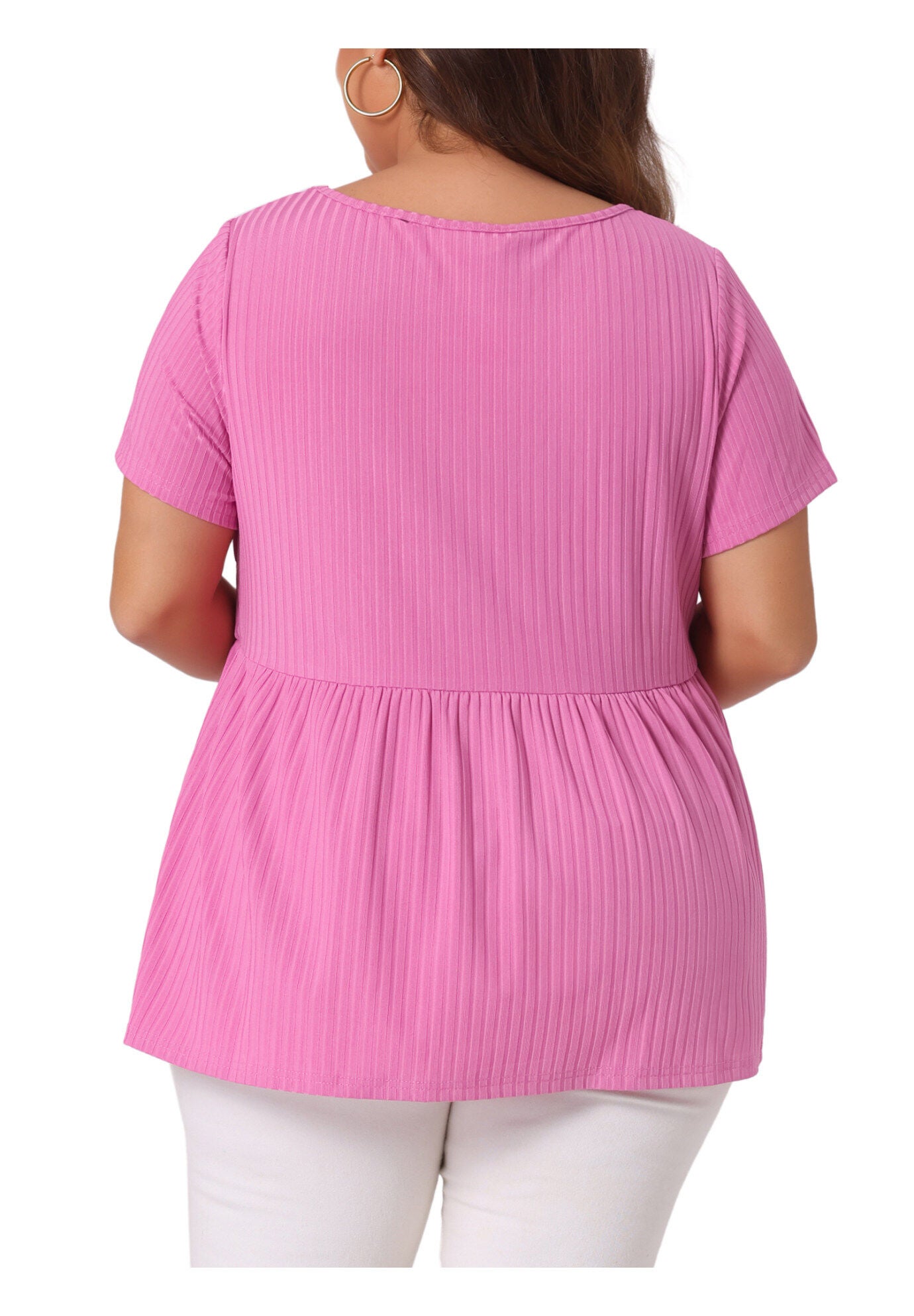 Babydoll Top Summer Peplum Short Sleeve Summer Oversized Tunic Blouse, Dark Pink / Deep Fuchsia, alternate image number 3