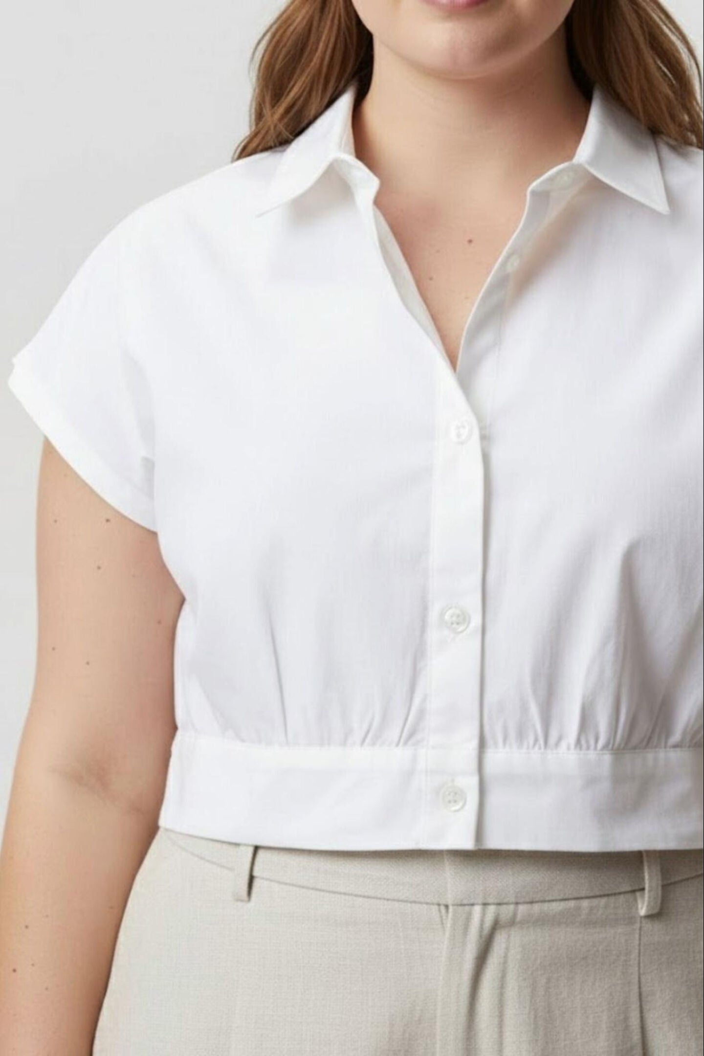 Oversized Crop Shirt, Shell Offwhite / White, alternate image number 4