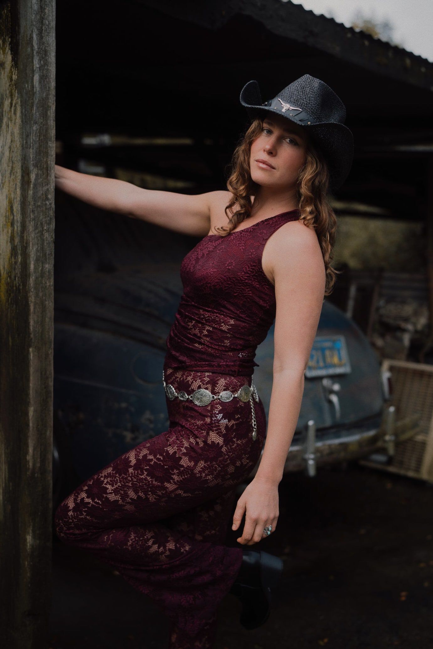 Carolina Lace One-Shoulder Top, Wine / Burgundy, alternate image number 4