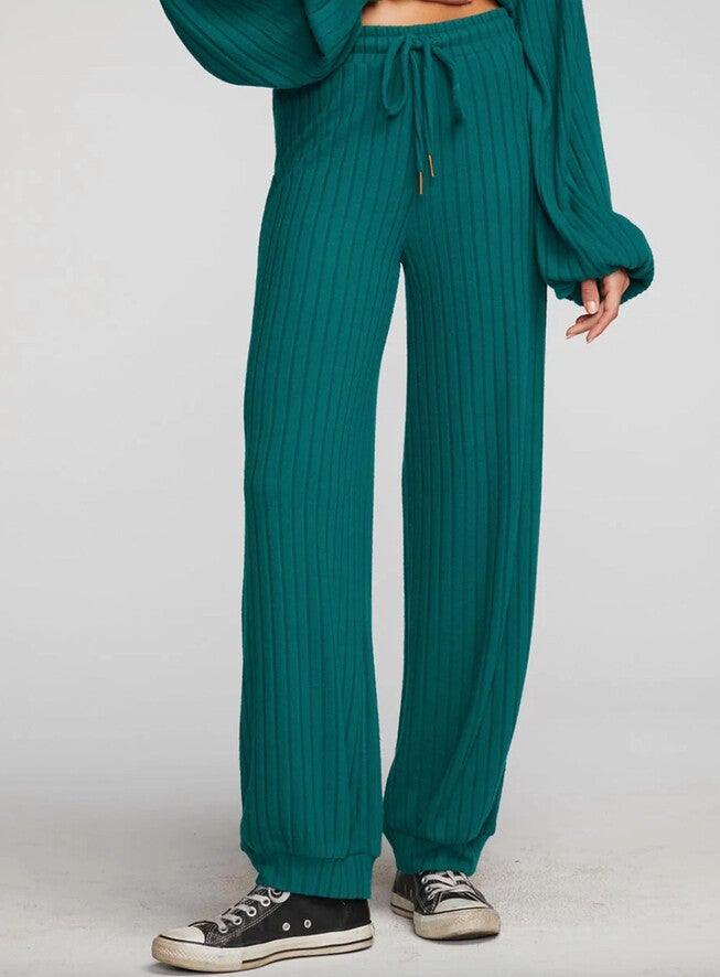 Ribbed Knit Blouson Hem Joggers in Emerald, Emerald / Hunter Green, hi-res image number 0