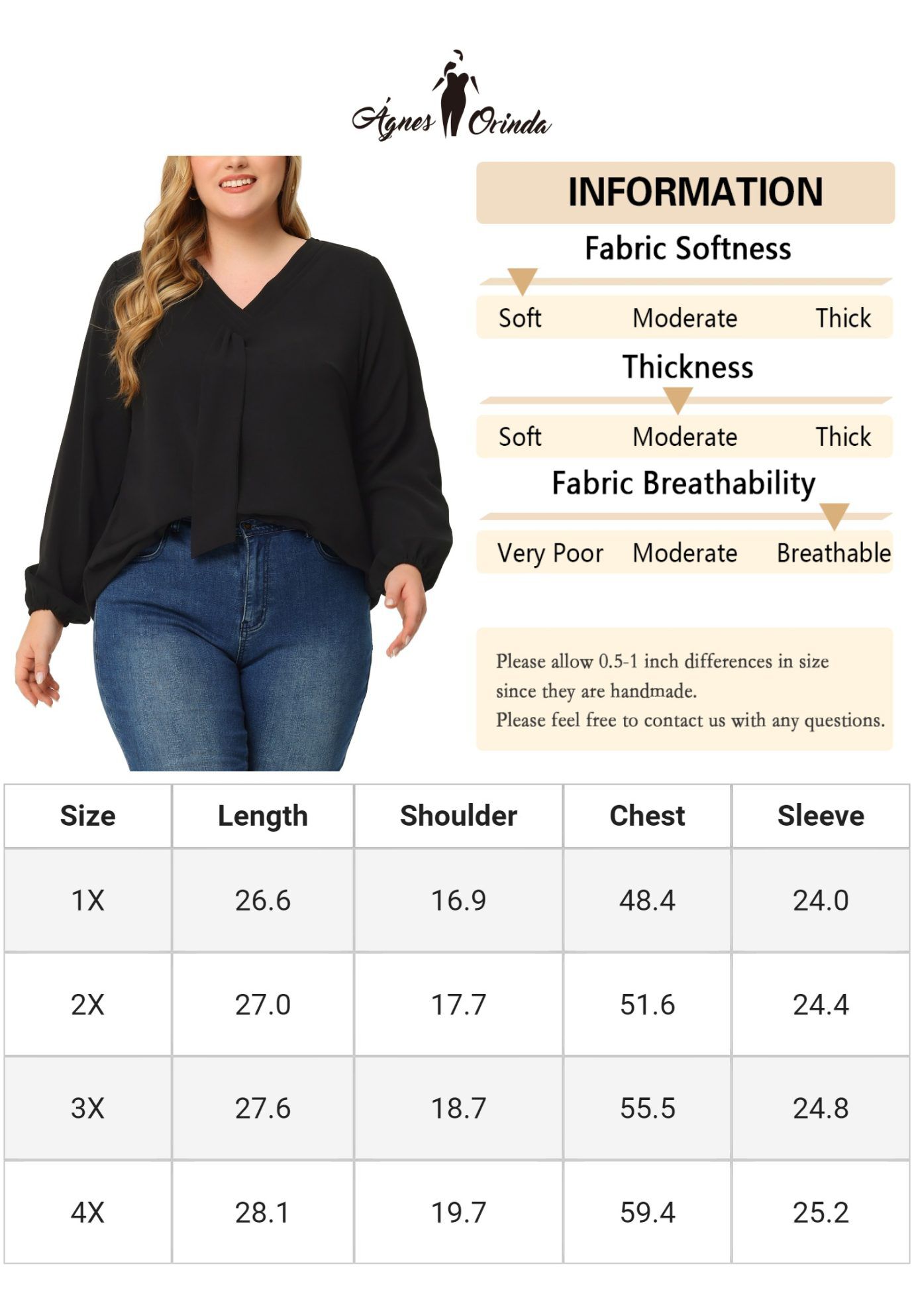 V Neck Long Sleeve Ruffle Tie Front Office Work Chiffon Blouse Top, Black / Black, alternate image number 4