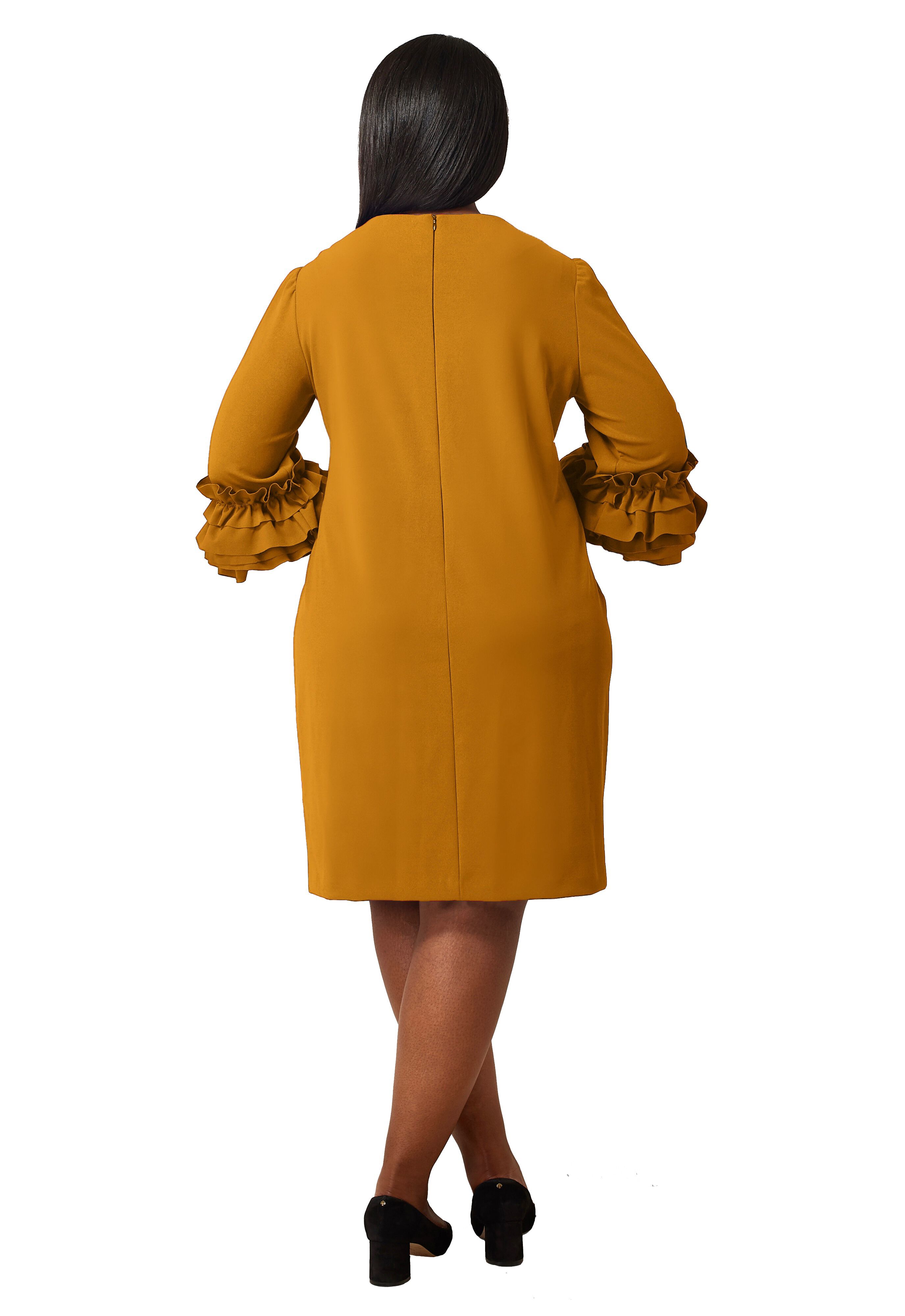 Ruffle Sleeve Sheath Dress, Amber / amber, alternate image number 1