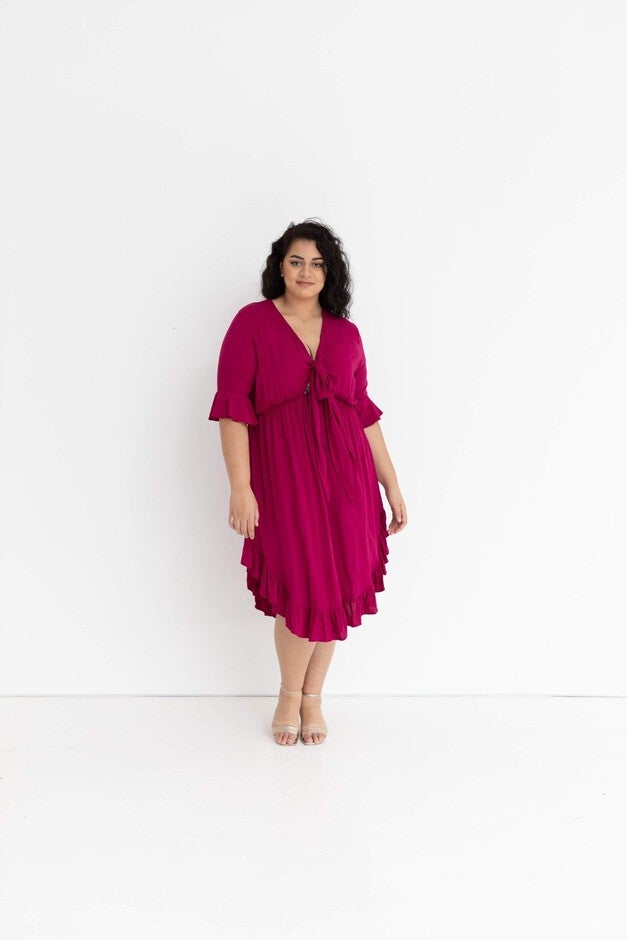 Arielle Tie Front Midi Dress, French Plum / Magenta, alternate image number null