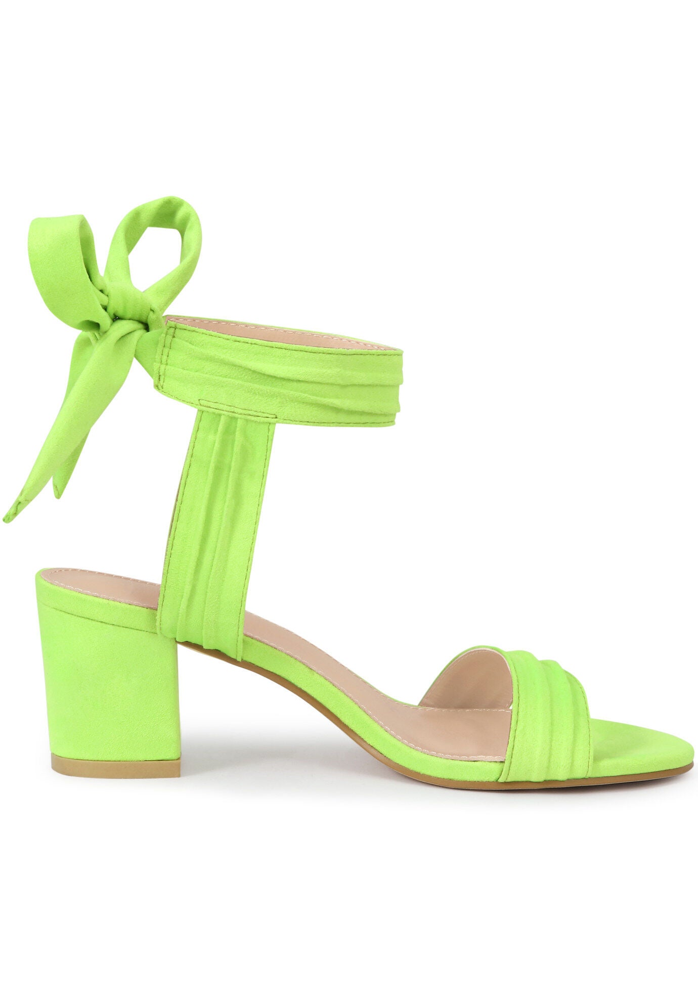 Open Toe Ankle Tie Back Block Heels Sandals, Lime / Light Green, hi-res image number 0