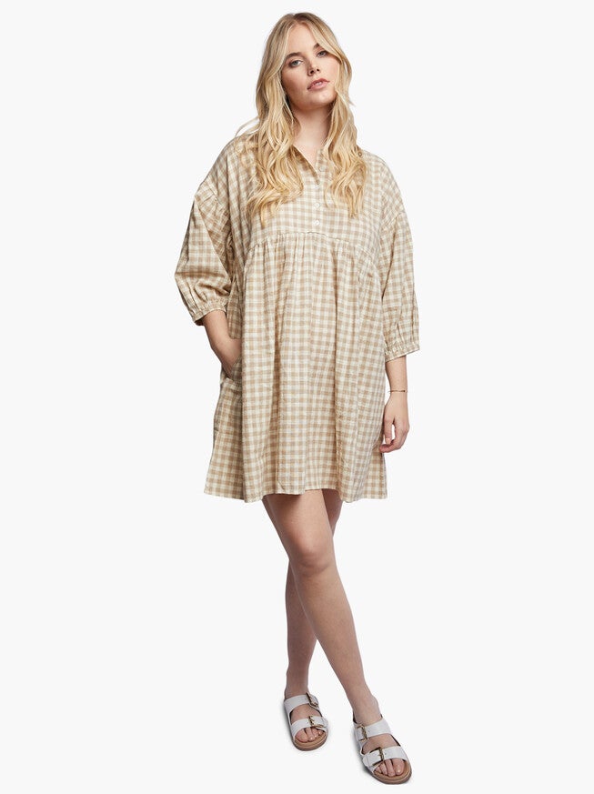 Nico Swing Dress, Tan Gingham / Tan, hi-res image number null
