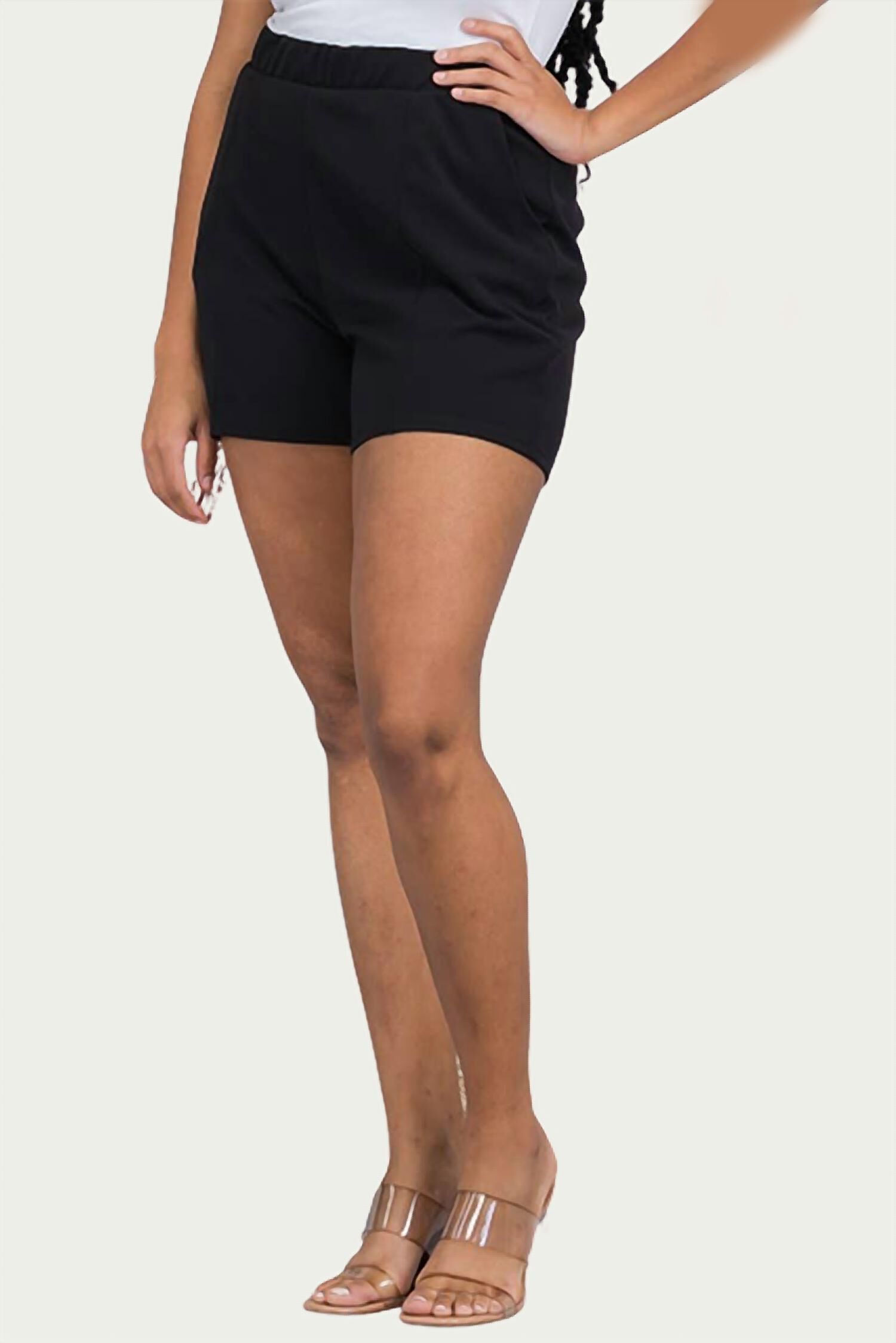 Seamed Scuba Stretch-Crepe Shorts In Black, , alternate image number 4