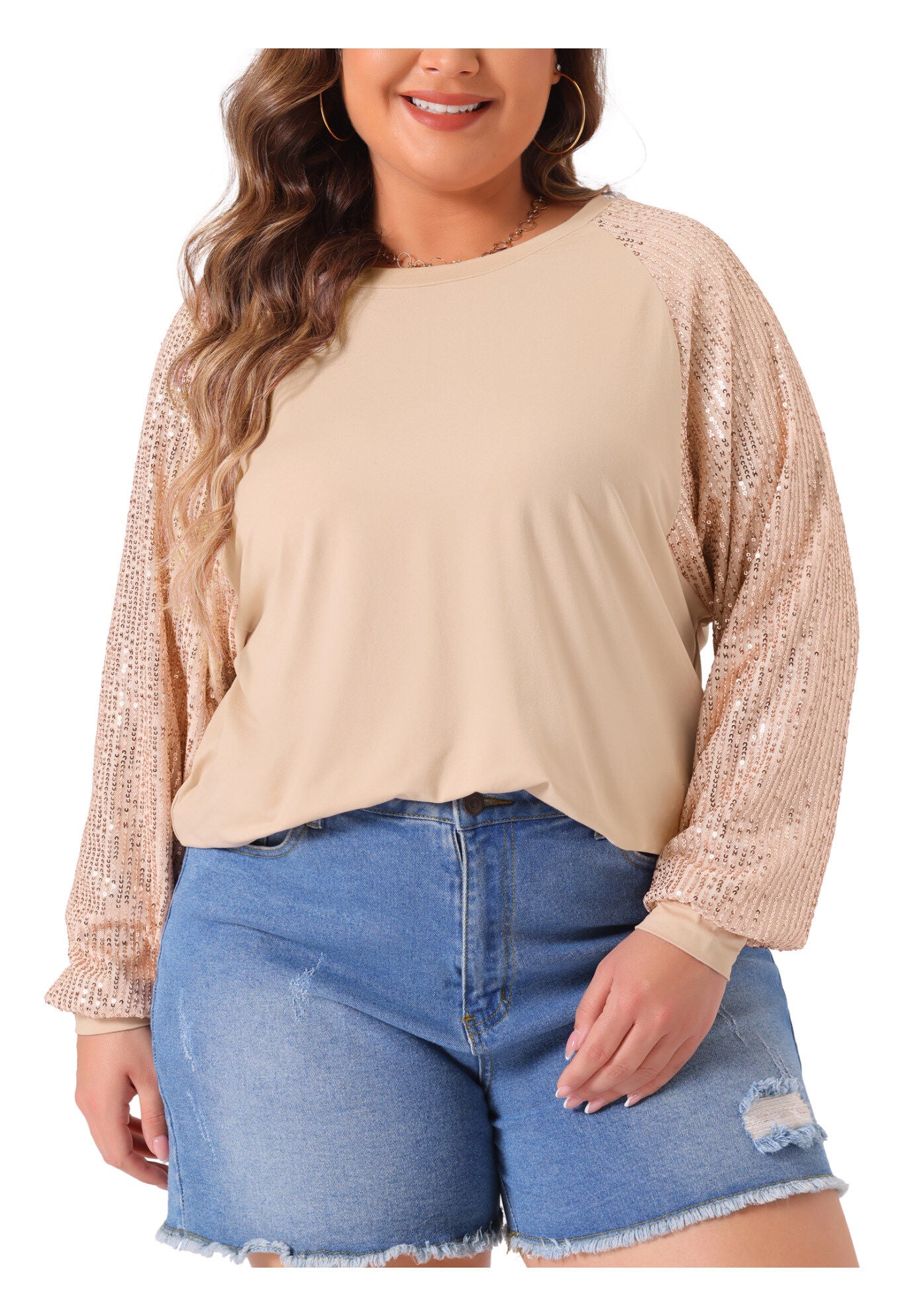 Long Sleeve Shimmer Glitter Sparkle Sequin Top, Pink / Pink, alternate image number 2