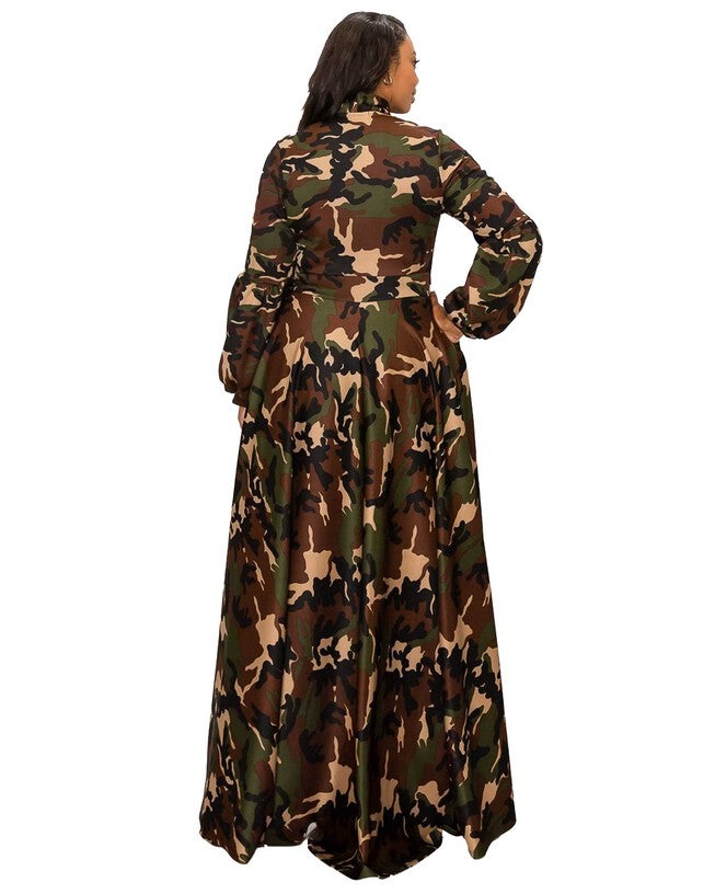 CAMO BELLA DONNA DRESS WITH RIBBON AND PUFFED OUT SLEEVES, , alternate image number 5