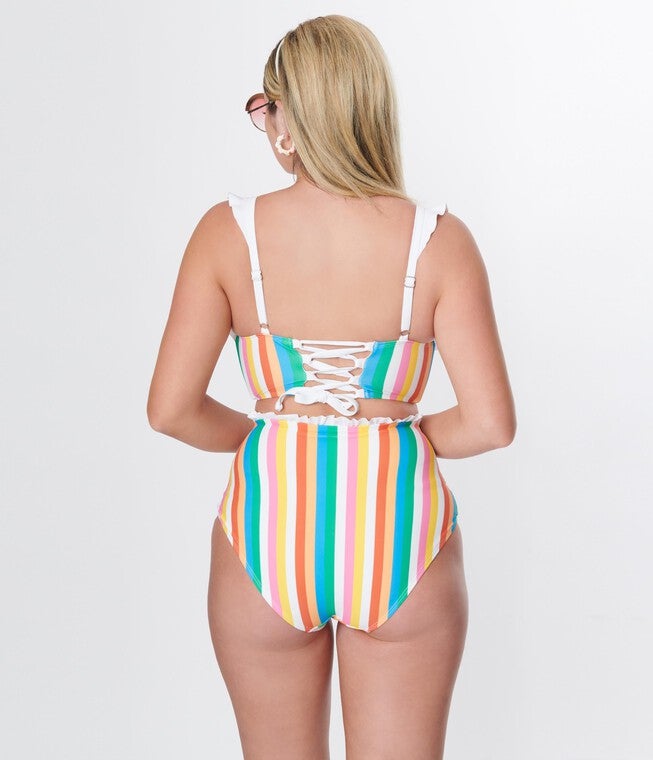 Unique Vintage Rainbow Striped Southampton Swim Top, , alternate image number 6