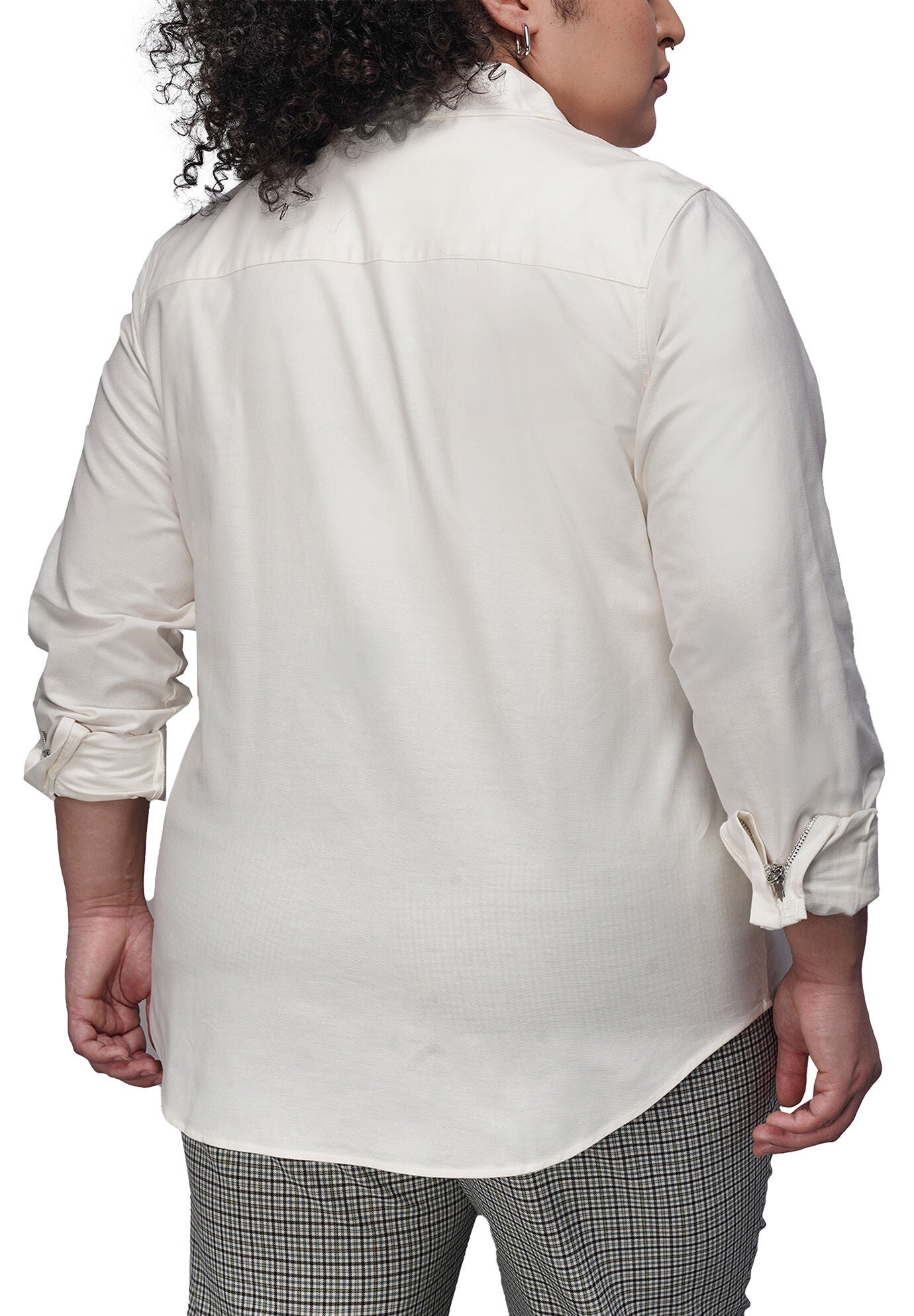 The Essential Long Sleeve Oxford Zip Up Shirt, WHITE / White, alternate image number 2