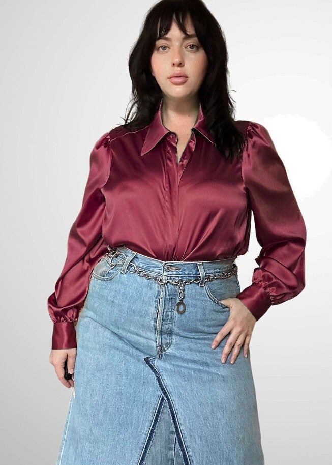 Sigourney Blouse - Burgundy Silk, , alternate image number null
