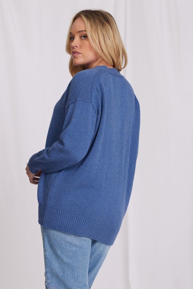 Cotton Cashmere Oversized Cardi, Harbour Blue / Dusty Blue, alternate image number 1