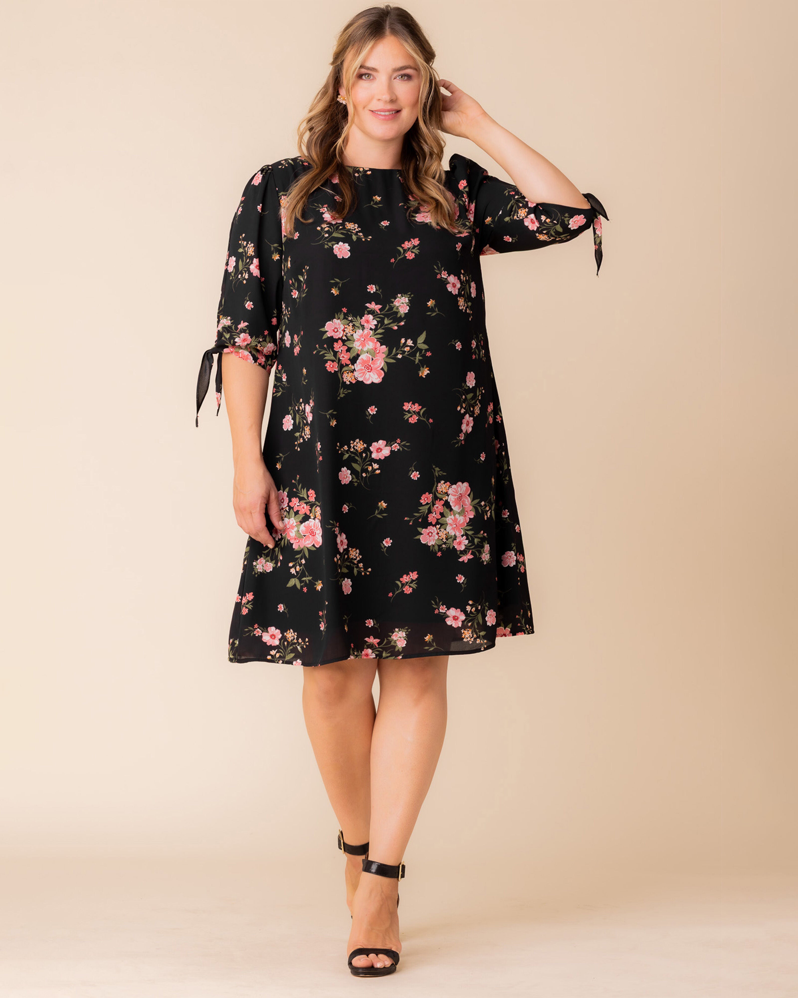 Manhattan Shift Dress, MIDNIGHT PINK POPPIES / Black, alternate image number 4