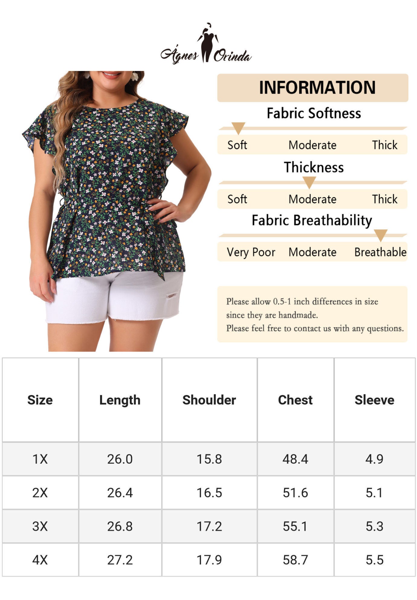 Summer Top Floral Tie Waist Short Sleeves Casual Blouse, Black / Black, alternate image number 4