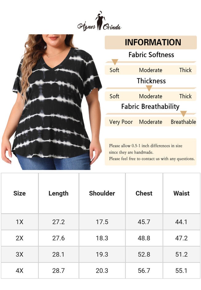 V Neck Short Sleeve Tie Dye Summer Top, Black / Black, alternate image number null