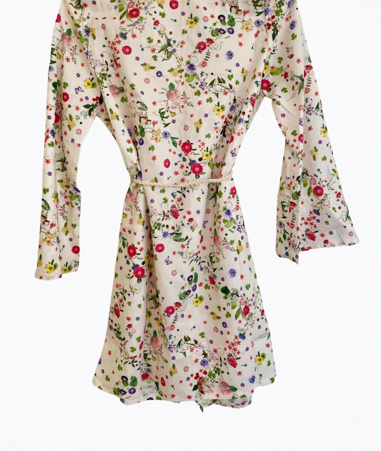 MARIANNE FLORAL ORGANIC COTTON KIMONO IN WHITE FLORAL, White Floral / Beige, alternate image number 2