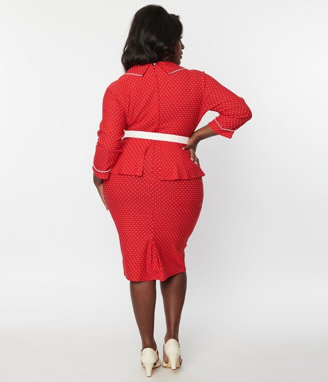 Unique Vintage Plus Size Red & White Pin Dot Cooper Suit Dress, Red White Pin Dot / Red, alternate image number null