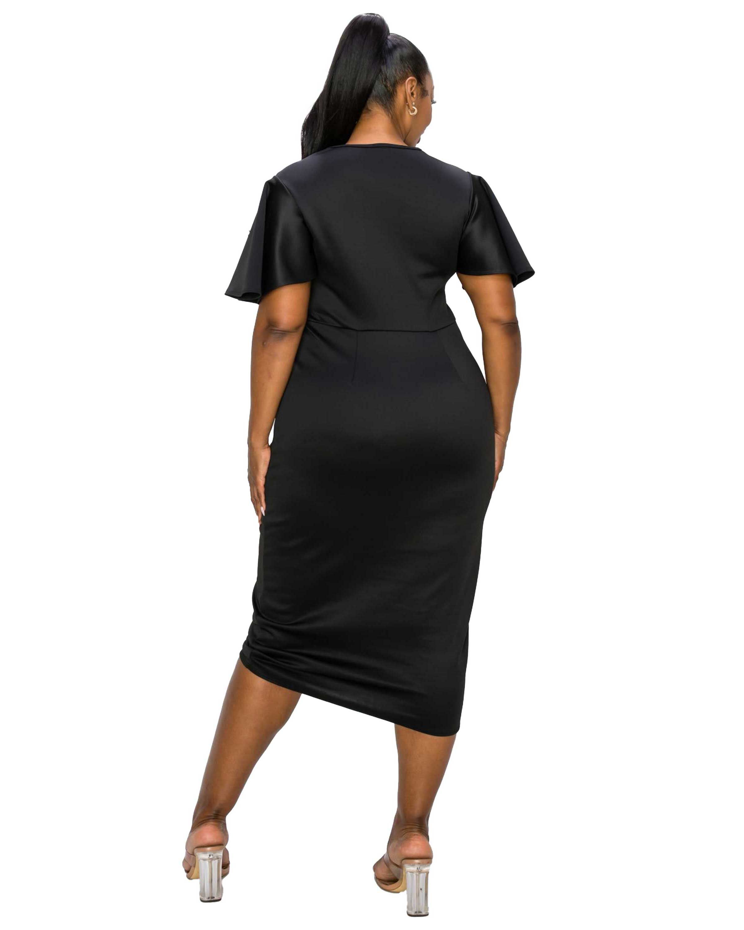 MILLIE CUTOUT FLUTTER DRESS, Black / Black, alternate image number 2