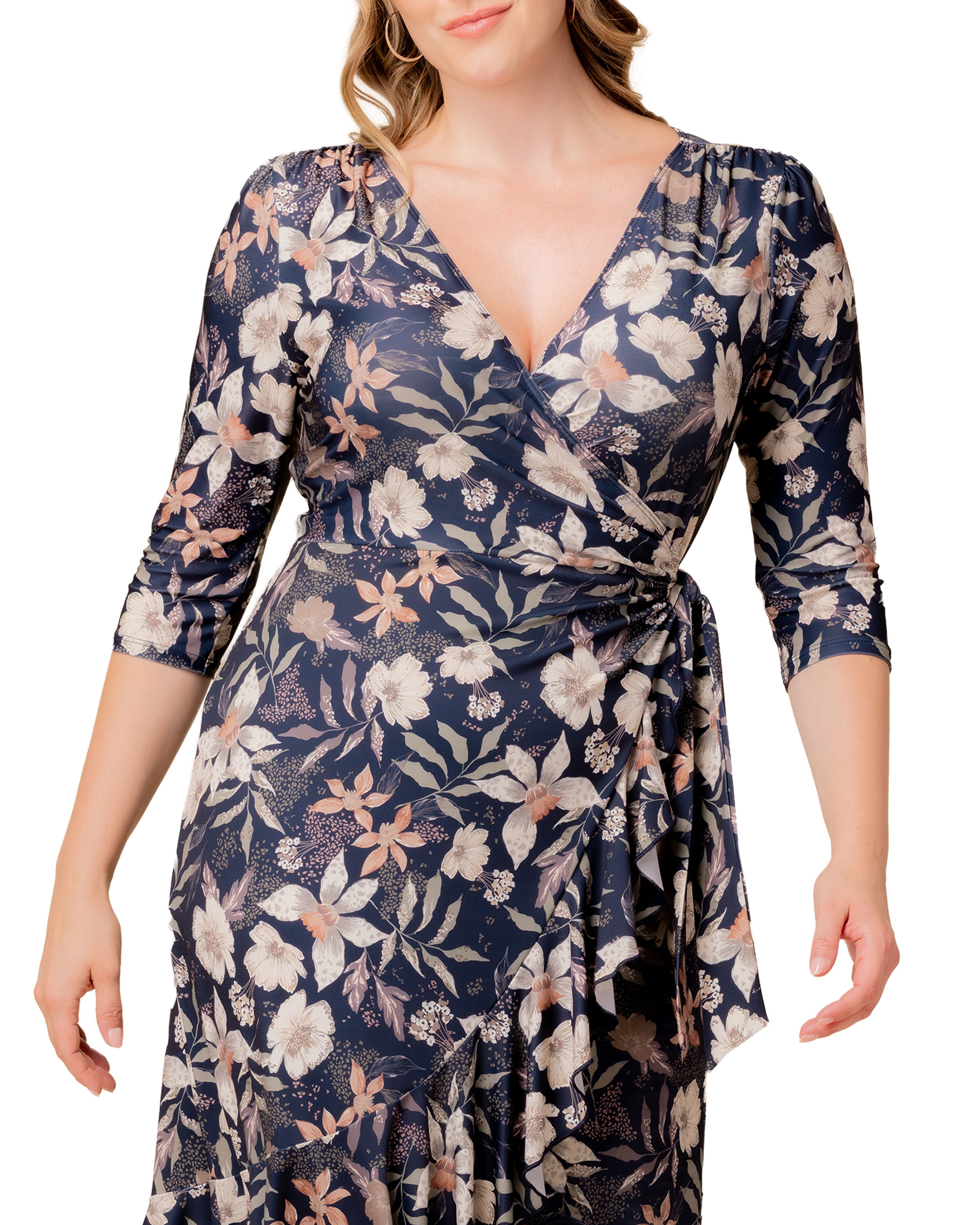 Flirty Flounce Wrap Dress, SOFT NAVY FLORALS / Navy, alternate image number 2