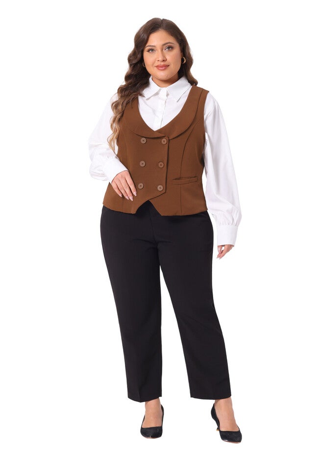 DOUBLE BREASTED LAPEL COLLAR DRESSY WAISTCOAT SUIT VEST, Brown / Brown, hi-res image number 0