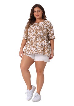 Floral Peplum Top V Neck Ruffle Short Sleeve Babydoll Blouse