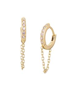 12.5mm Diamond And 14K Gold Huggies With Chain Gold