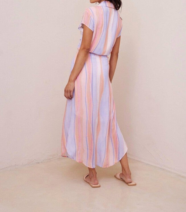 CAPSLEEVE TIE WAIST SHIRT DRESS IN PALOMA STRIPES PRINT, , alternate image number 5