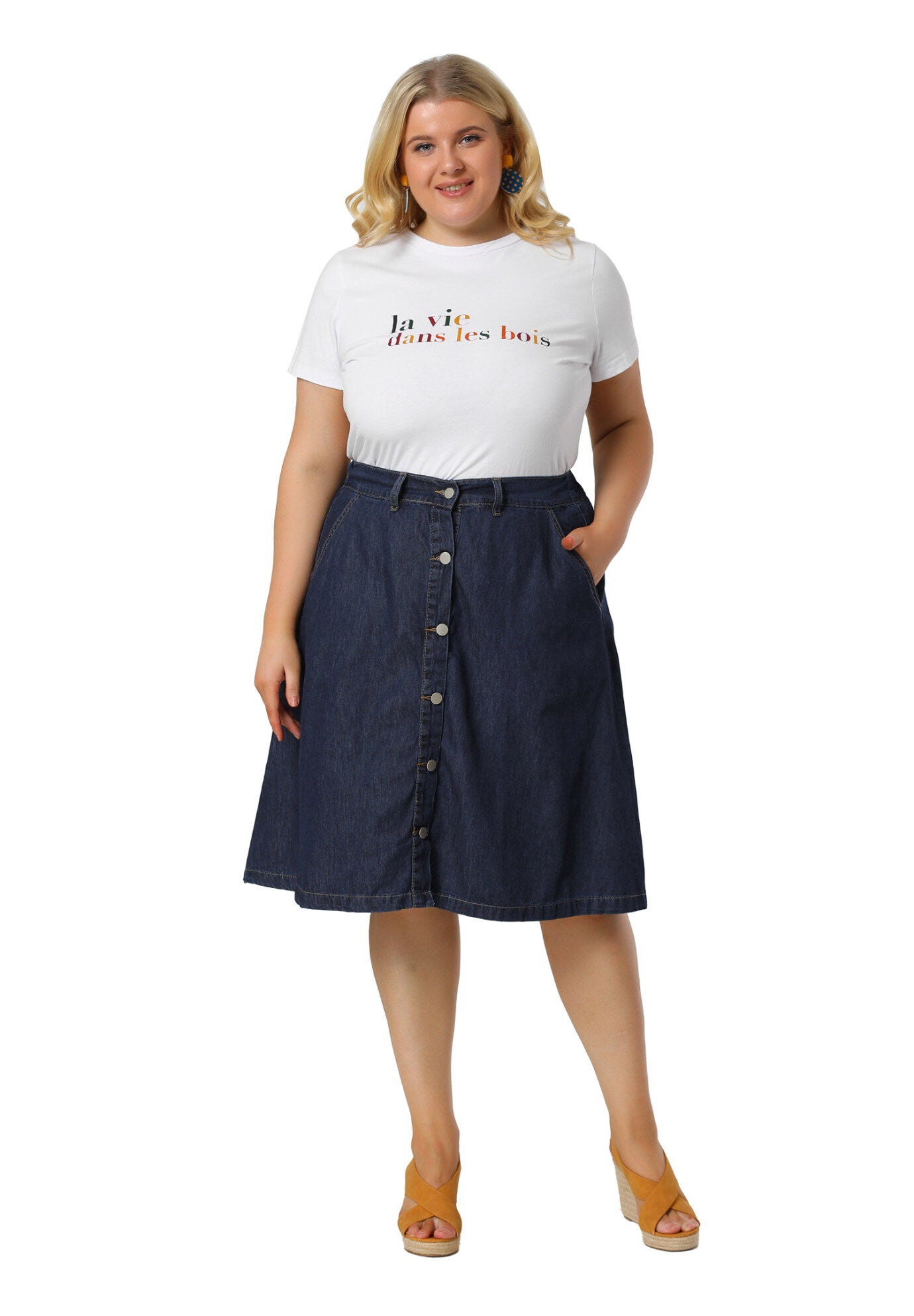 TIE WAIST A-LINE MIDI JEANS DENIM SKIRT, Dark Blue / Navy, hi-res image number 0