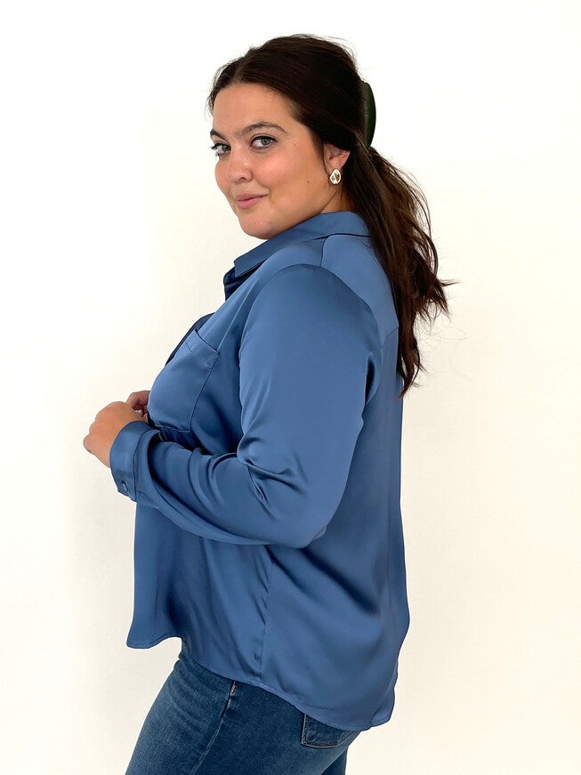 Mallow Satin Button Down - Smoky Blue, , alternate image number null