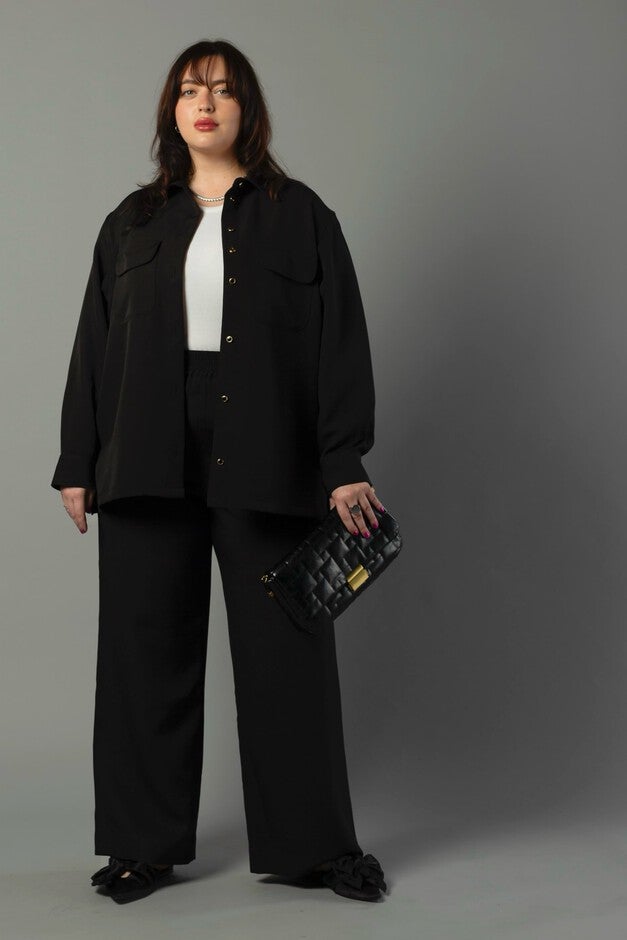 Riley Wide Pajama Style Pant, Black / Black, alternate image number 1