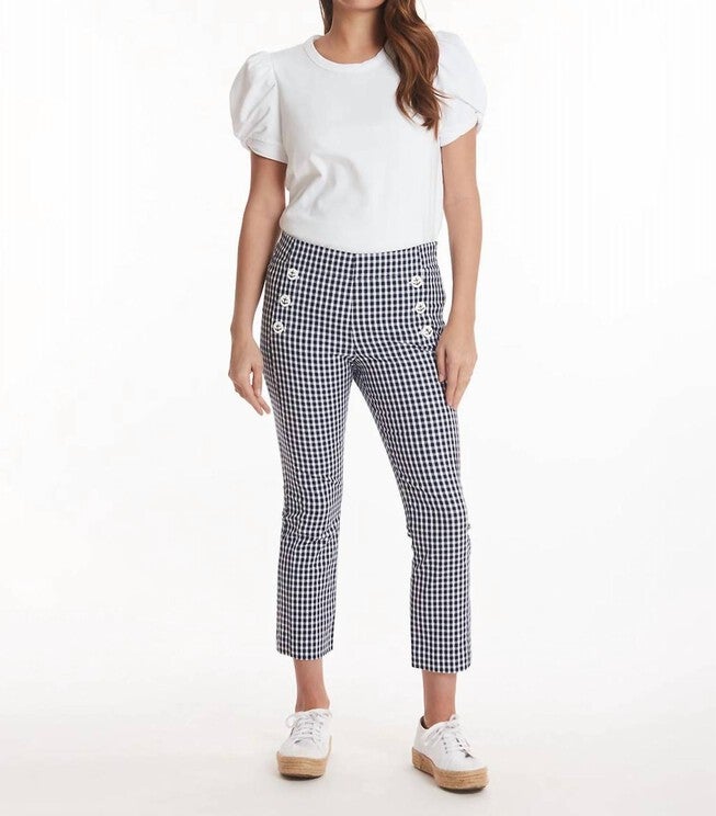 GIGI GINGHAM KICK FLARE PANT IN NAVY/WHITE, NavyWhite / White, hi-res image number 0