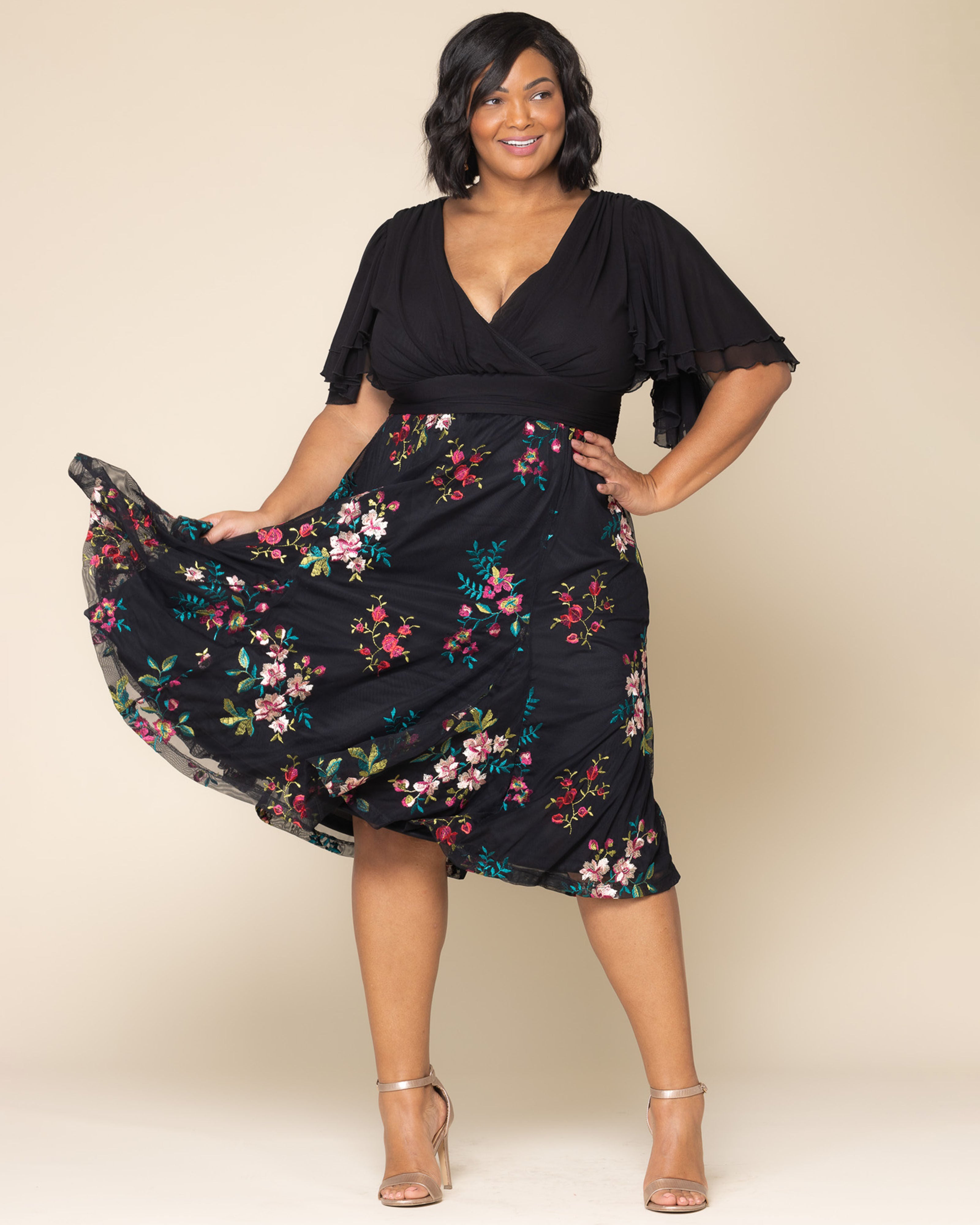 Lillian Embroidered Cocktail Dress, ONYX / Black, alternate image number 4