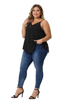 V-NECK LACE FRONT SPAGHETTI STRAP SLEEVELESS CAMI TANK TOP