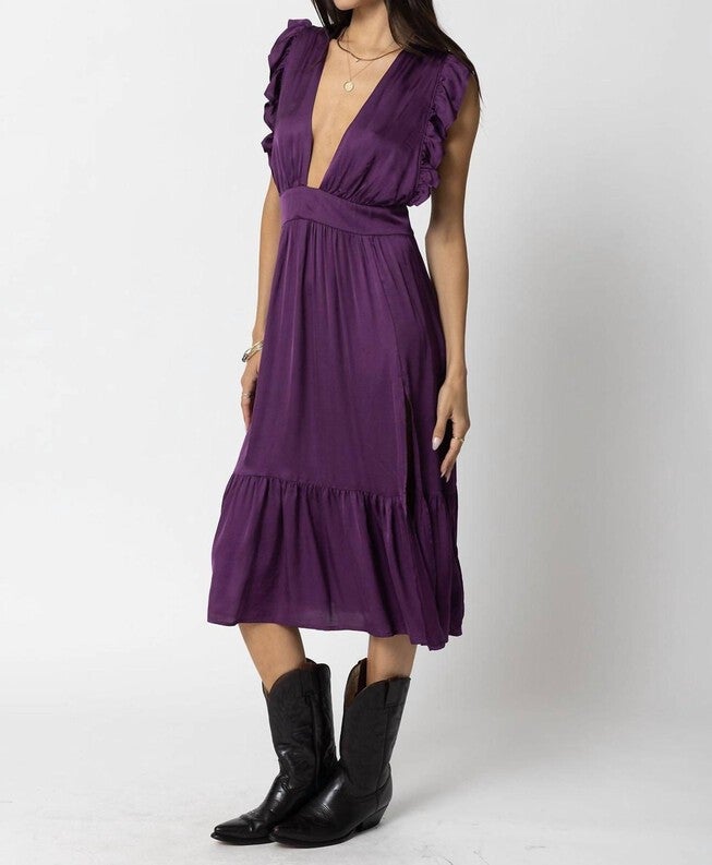 THE JESSIE MIDI DRESS IN DEEP PURPLE, Deep Purple / Purple, alternate image number 2