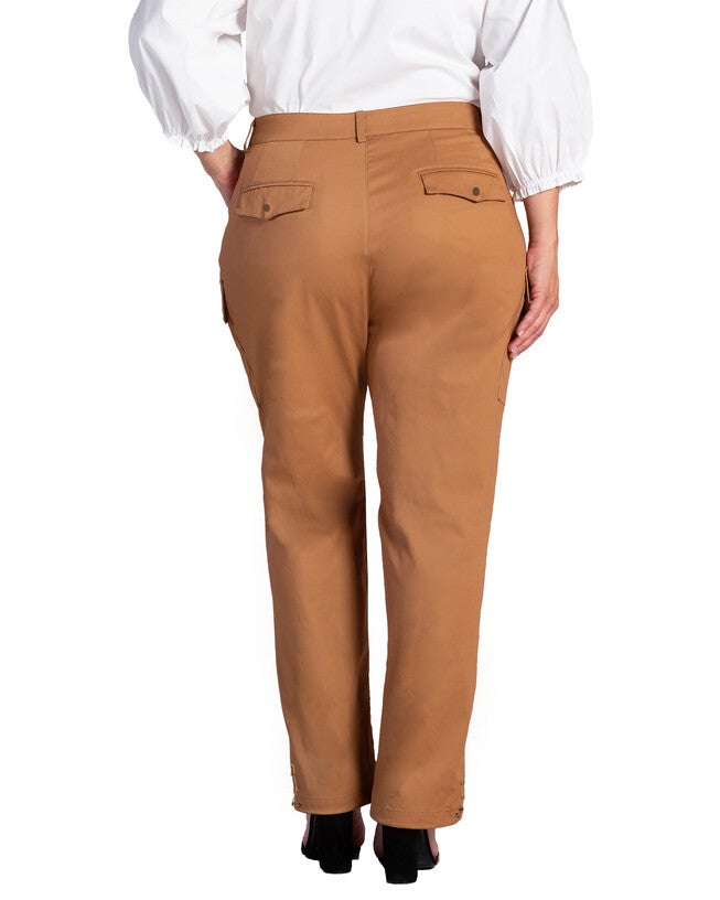 Feza Womens Plus Size Poplin Cargo Pants with Bungee Cord Hem, KHAKI / Beige, alternate image number 3