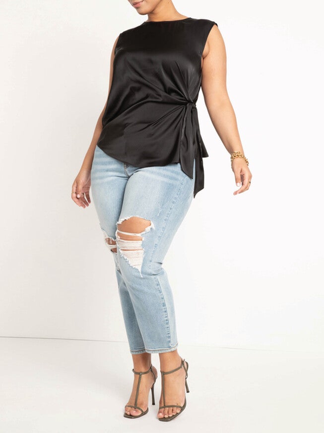 Aria Tie Side Satin Tank, Totally Black / Black, alternate image number null