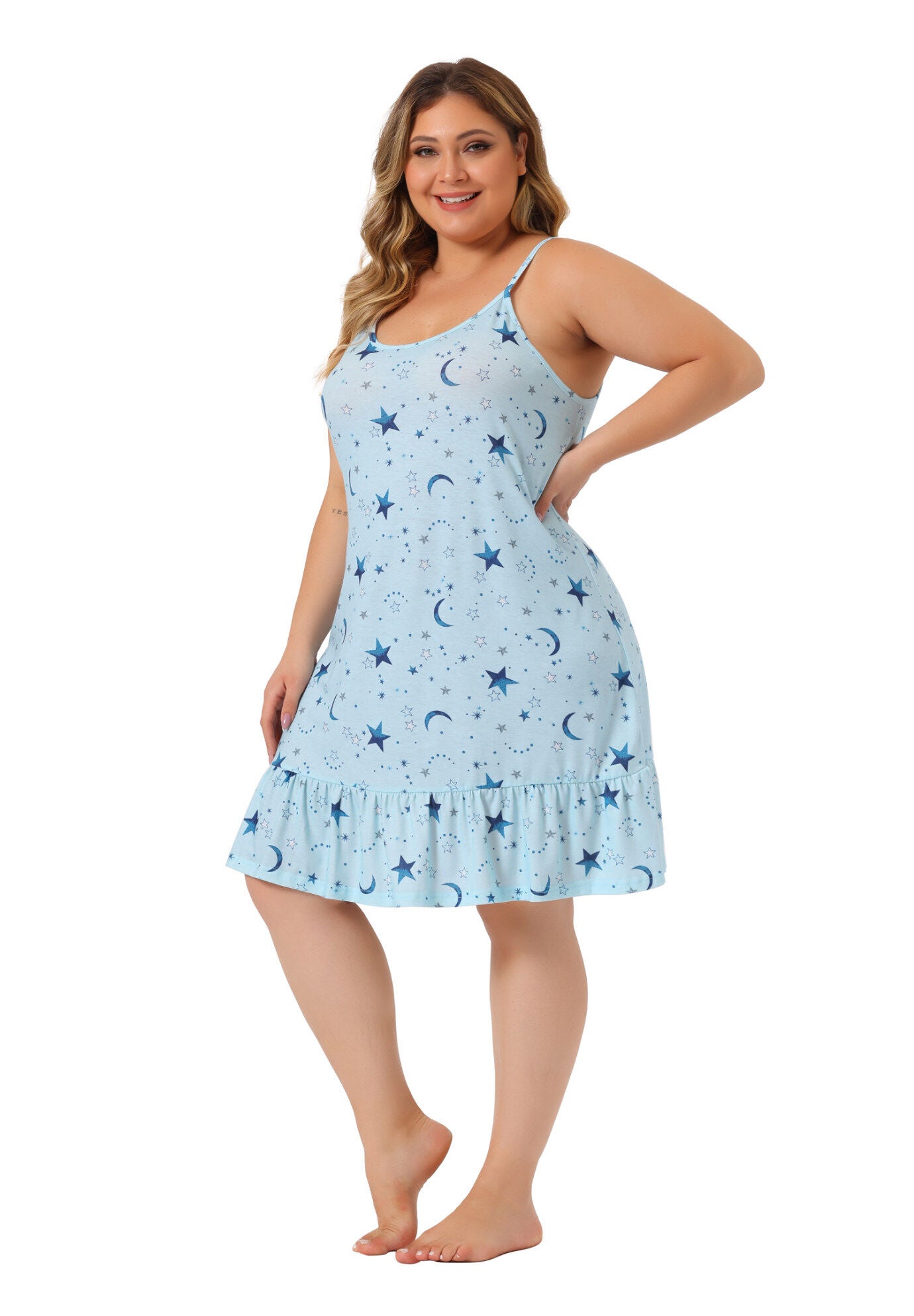 Chemise Printed Strap Nightwear Lingerie, Light Blue / Light Blue, hi-res image number 0