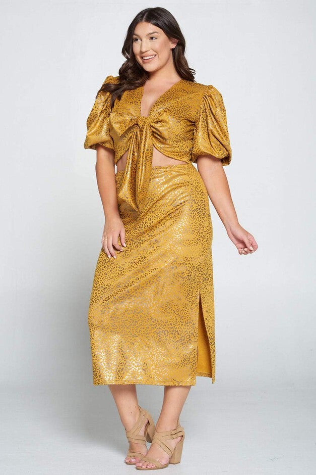 CHEETAH FOIL WRAP TOP AND MIDI SKIRT SET, , alternate image number 8