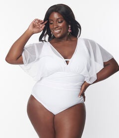 White Mesh Sleeved Torrey Swimsuit