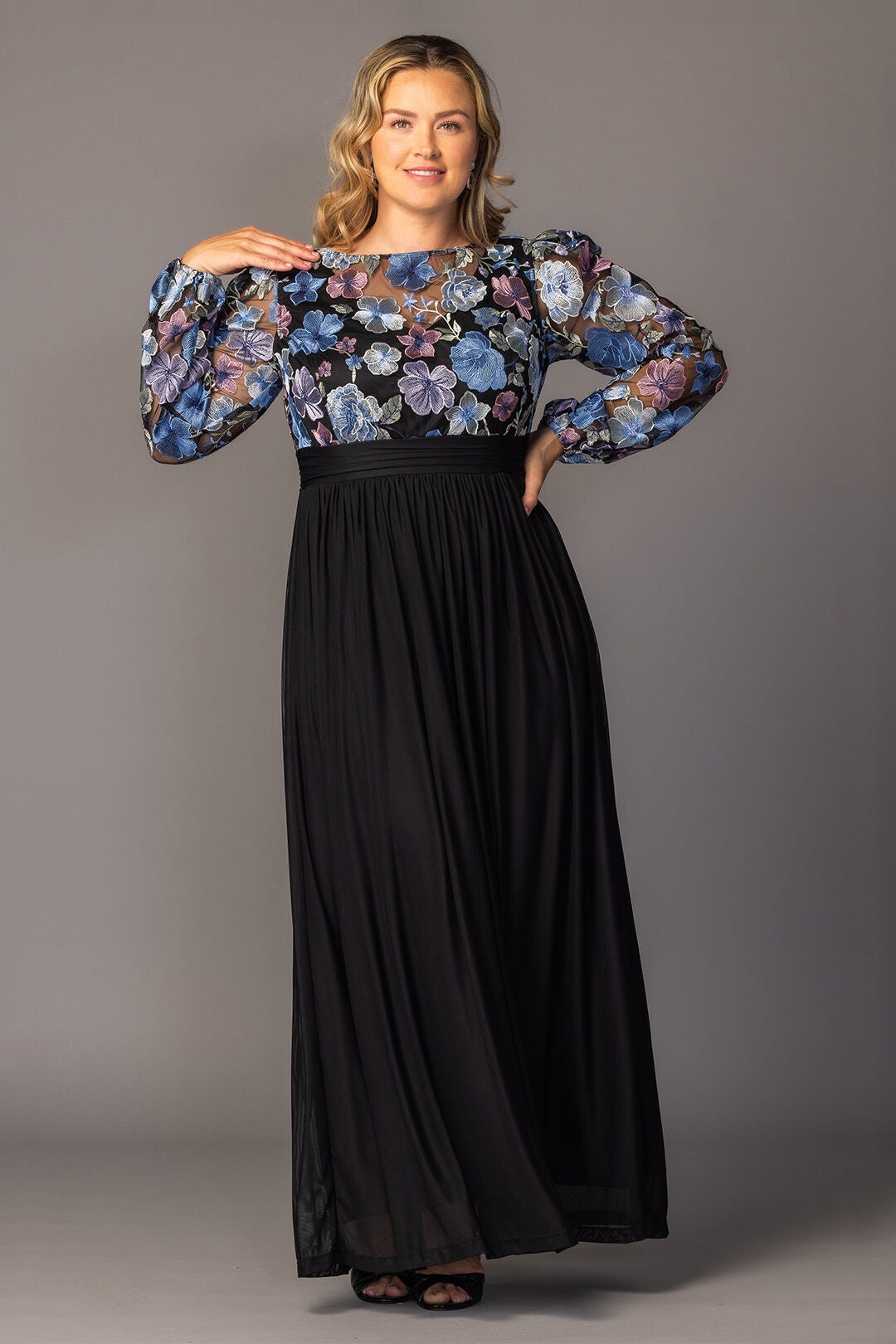 Eternal Embroidered Bodice Evening Gown, Floral Frolic / Black, alternate image number 4