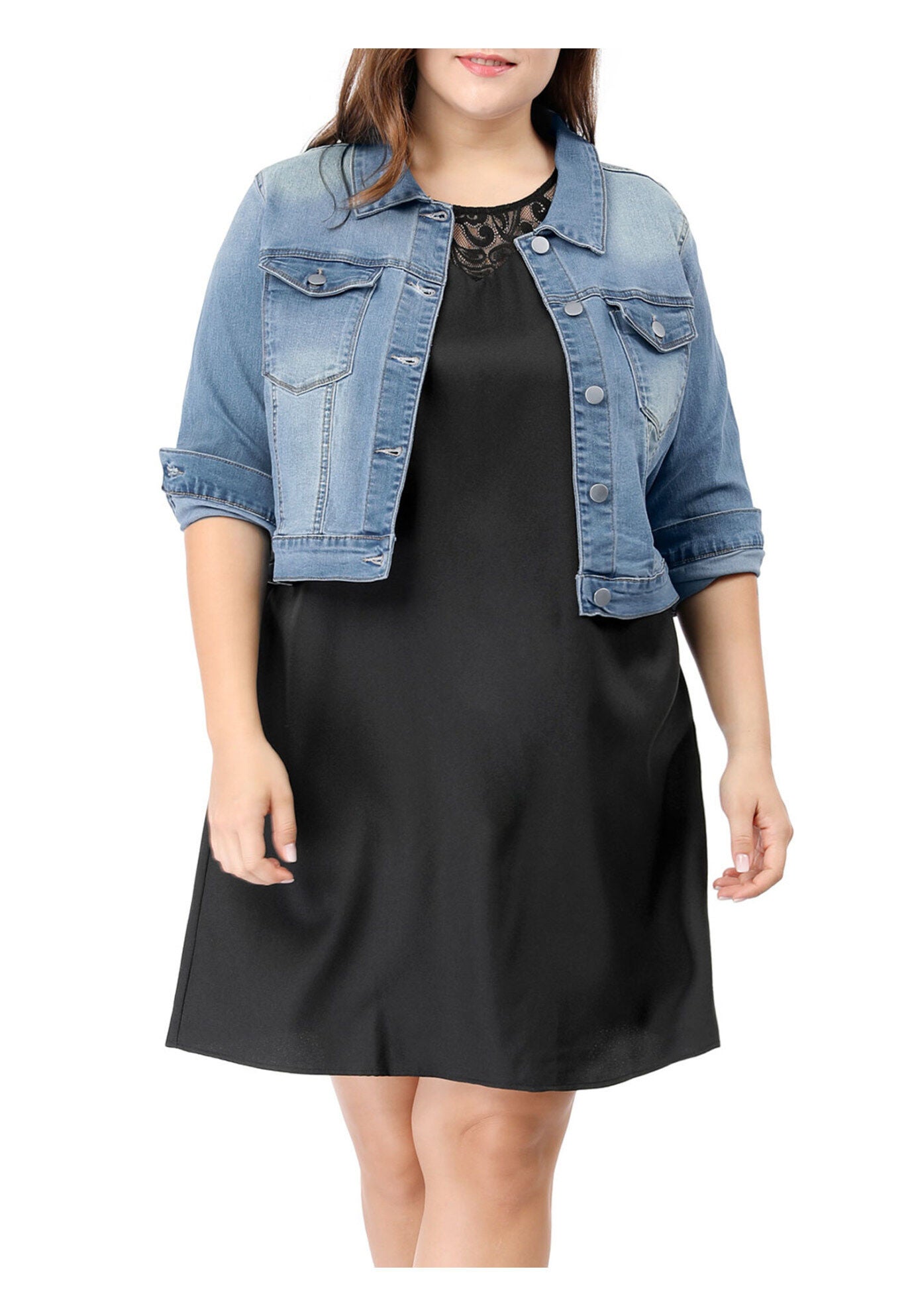 BUTTON CLOSED CROPPED DENIM JACKET, Light Blue / Light Blue, hi-res image number 0