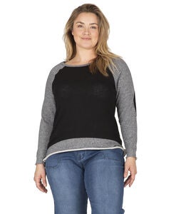 Plus Size Neesa Arm Patch French Terry Long Sleeve Mesh Top