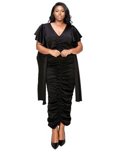 NADIA RUCHED V NECK DRESS