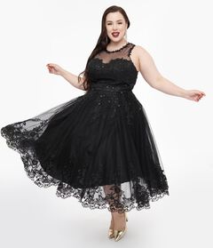 1950s Black Lace & Tulle Riviera Dress