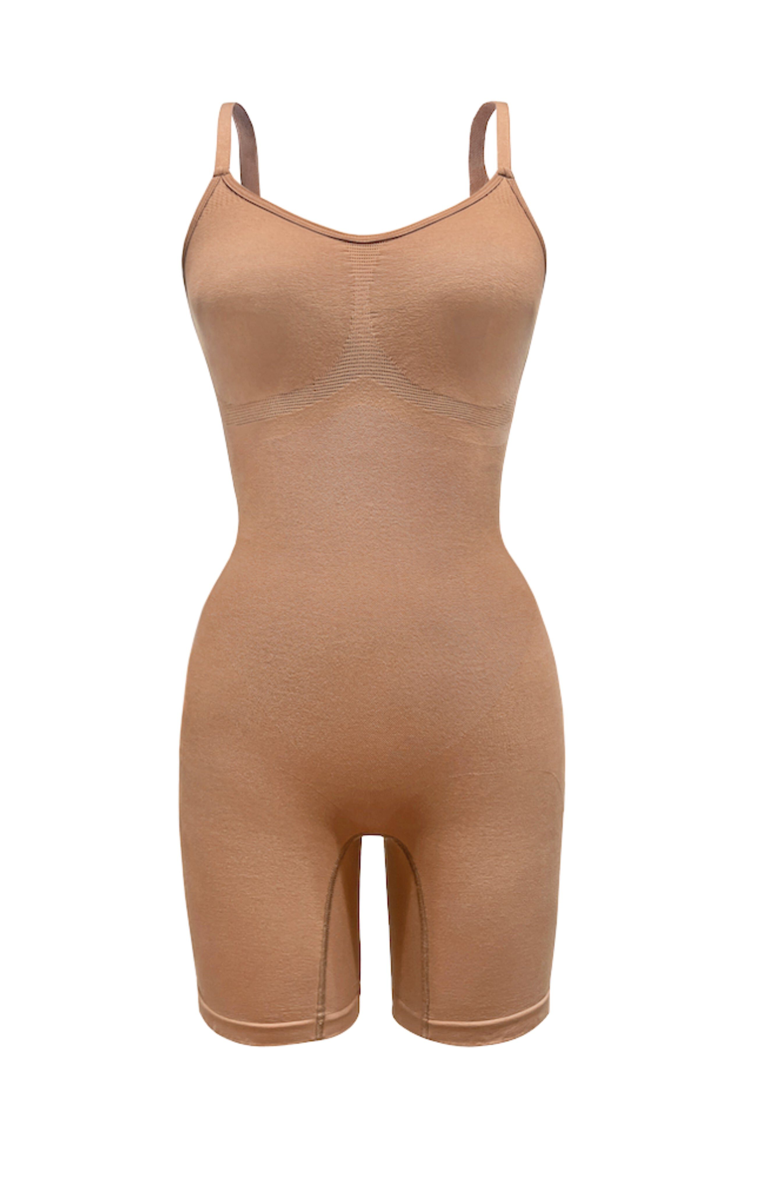 Mid-Thigh Plant-Based Shapewear Bodysuit, Medium Nude / Brown, alternate image number 1