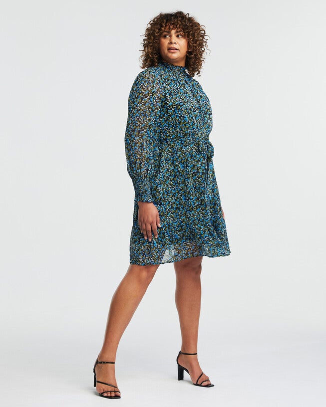 Blue Iris Floral Knee Length Dress, , alternate image number null
