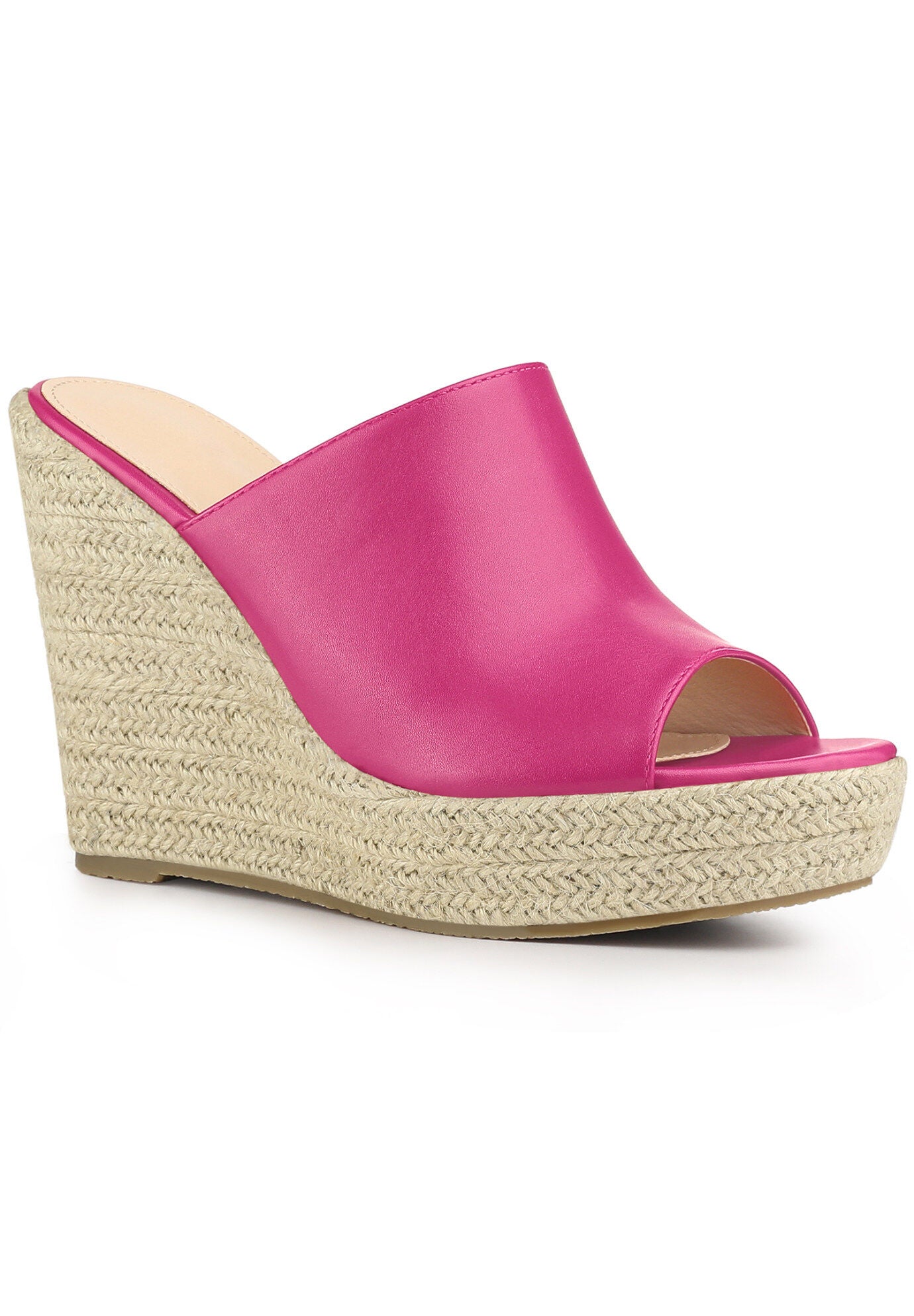 Open Toe Espadrille Wedge Heel Platform Slide Sandal, Hot Pink / Deep Fuchsia, hi-res image number 0