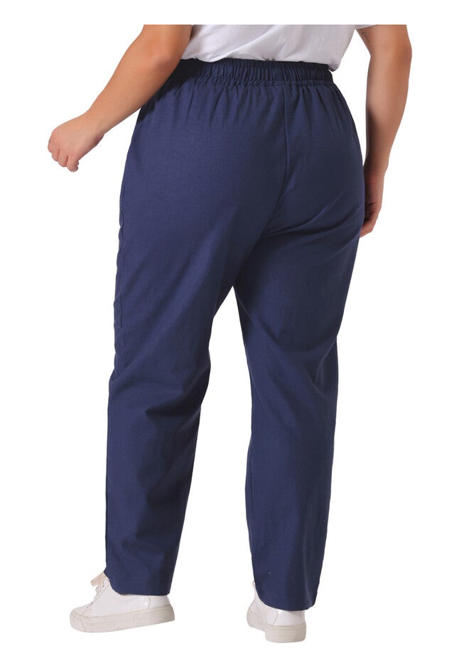 STRAIGHT LEG DRAWSTRING ELASTIC LOOSE TROUSERS, Navy Blue / Navy, alternate image number 3